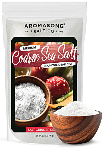 Aromasong 100% Natural Sea Salt, Coarse Grain, Large Bulk Resealable Bag, 2.43 Lbs, Sun Dried From The Dead Sea, Unrefined, Glut