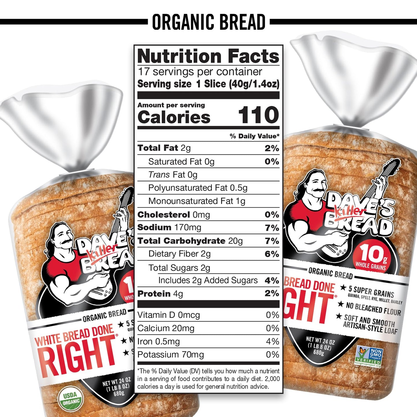 Daves Killer Bread White Bread Done Right, Artisan-Style Organic White Bread, 24 oz Loaf