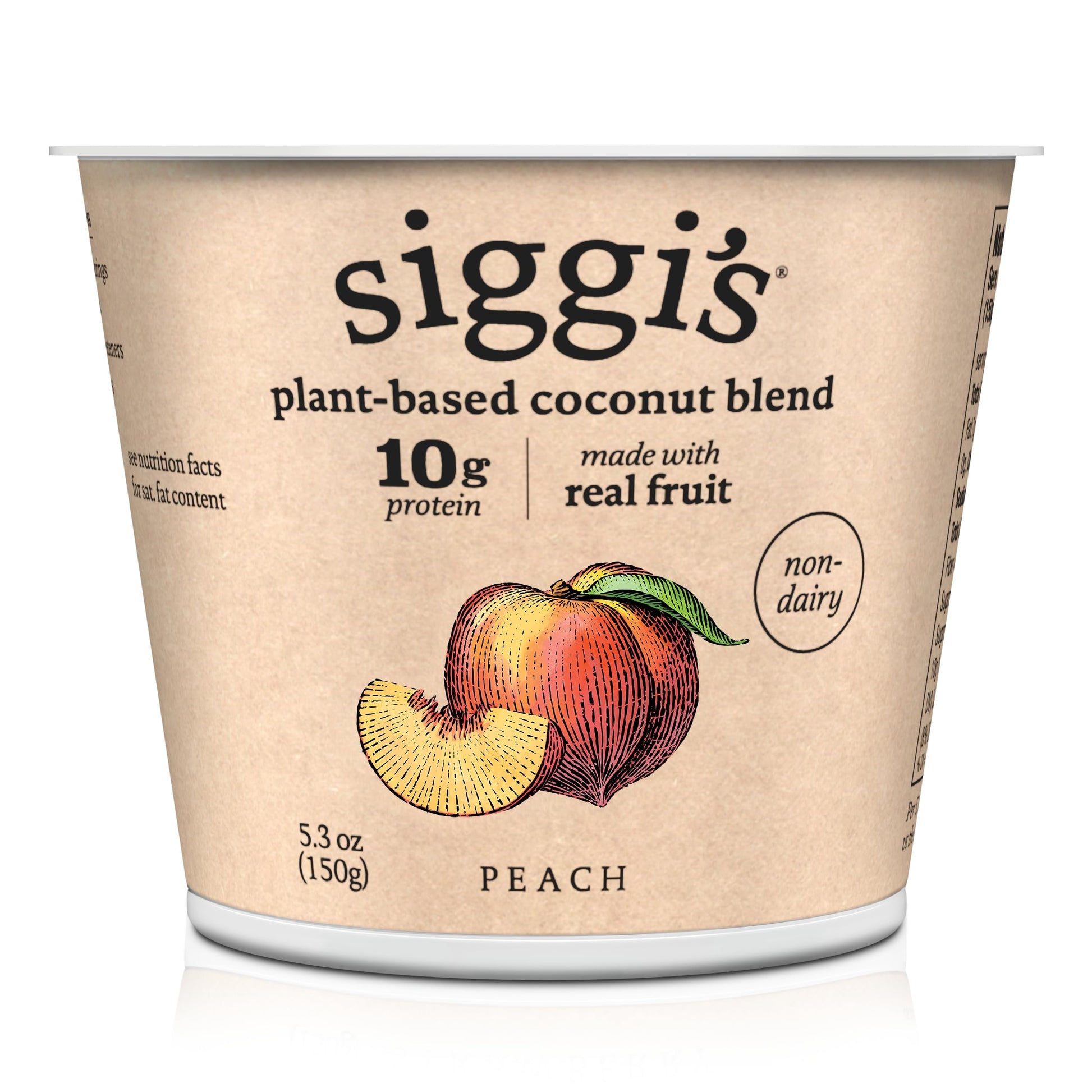siggis Plant-Based Coconut Blend, Peach, 5.3 oz. Cup - Single Serving Dairy Free Snack, More Protein Than Sugar