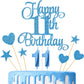 Lecferrarc 11th Birthday Cake Decorations Set, Blue Numeral Candles and Glitter Toppers for Birthday Party Supplies