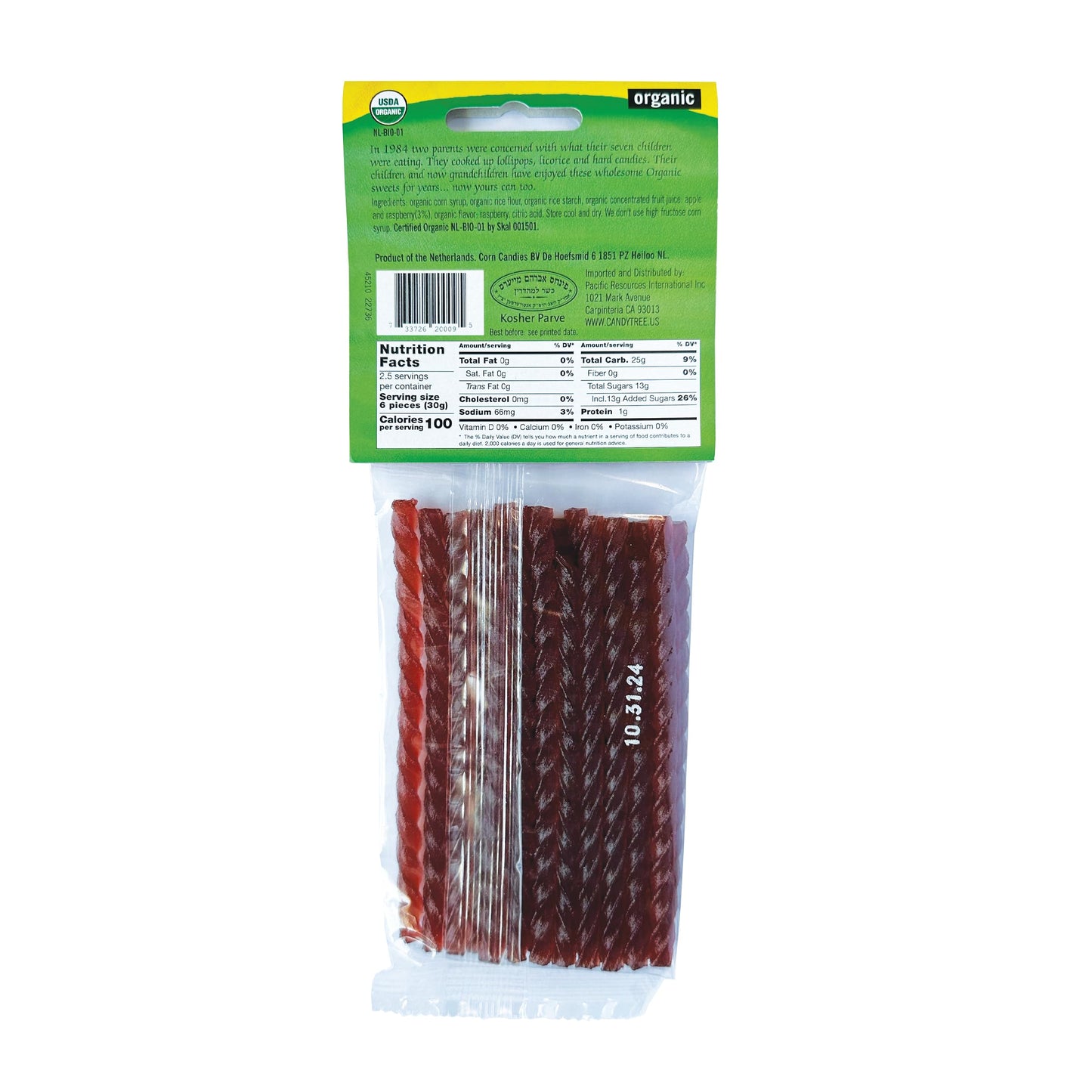 Candy Tree Organic Twists - Wheat & Gluten Free, Natural Flavor (Raspberry), 4 Packs, 75 Grams