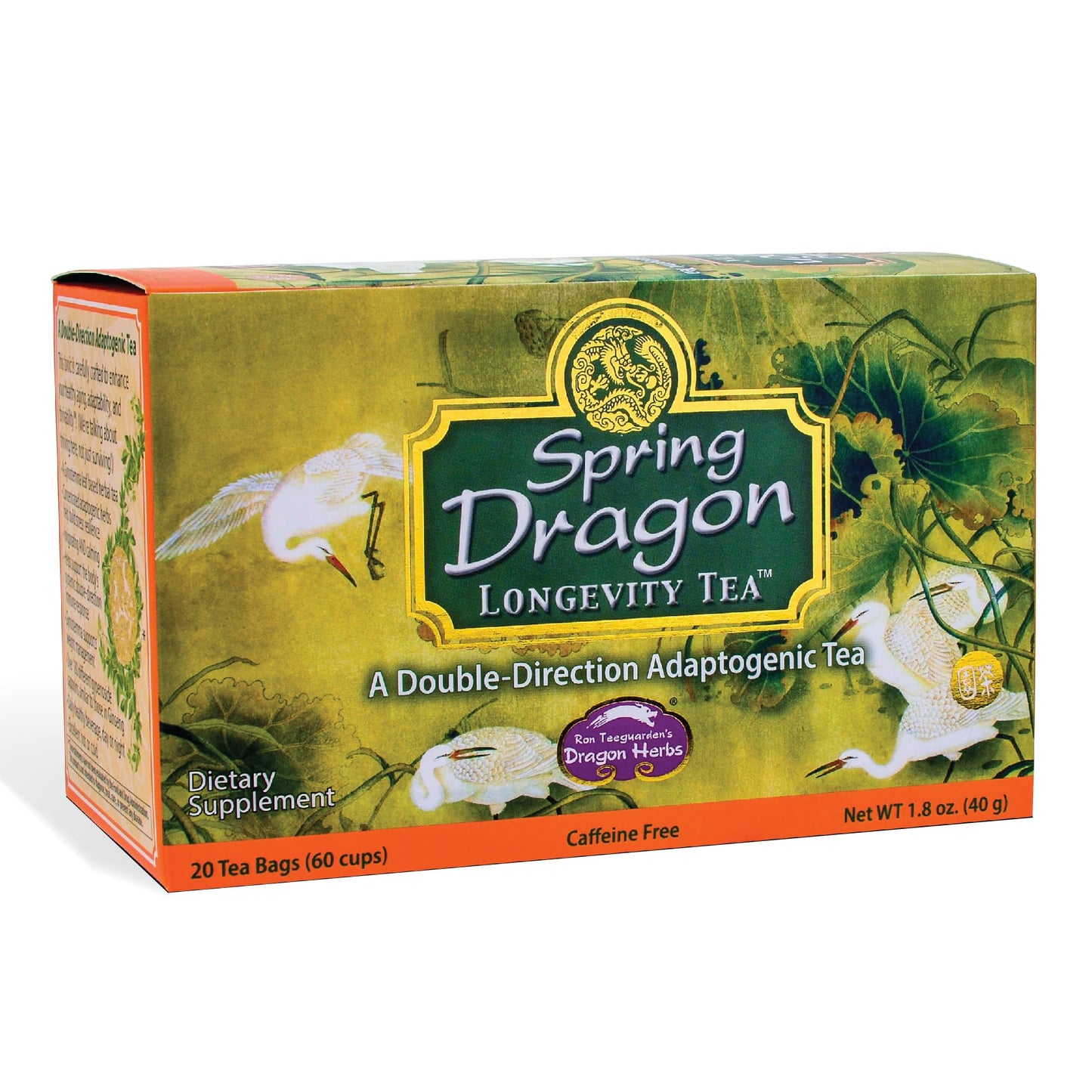 Dragon Herbs Spring Dragon Longevity Tea - Herbal Tea with Gynostemma, Schizandra, Goji Berry - Caffeine Free, 20 Bags, 60 Servings