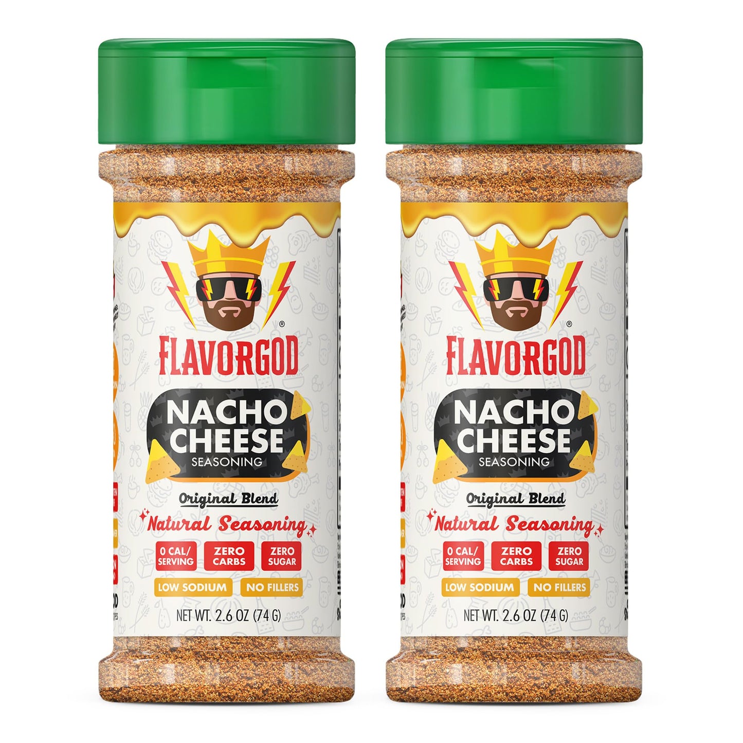 Nacho Cheese Seasoning Mix  2 Bottles By Flavor God - Top-High Standardll Natural & Healthy Spice Blend For Chicken  Nachos  Dips  Chicken Nuggets  Salad  Eggs  Ravioli  Pizza  Tacos  & Pasta - Kosher  Dairy-Free  Gluten-Free  Keto Friendly