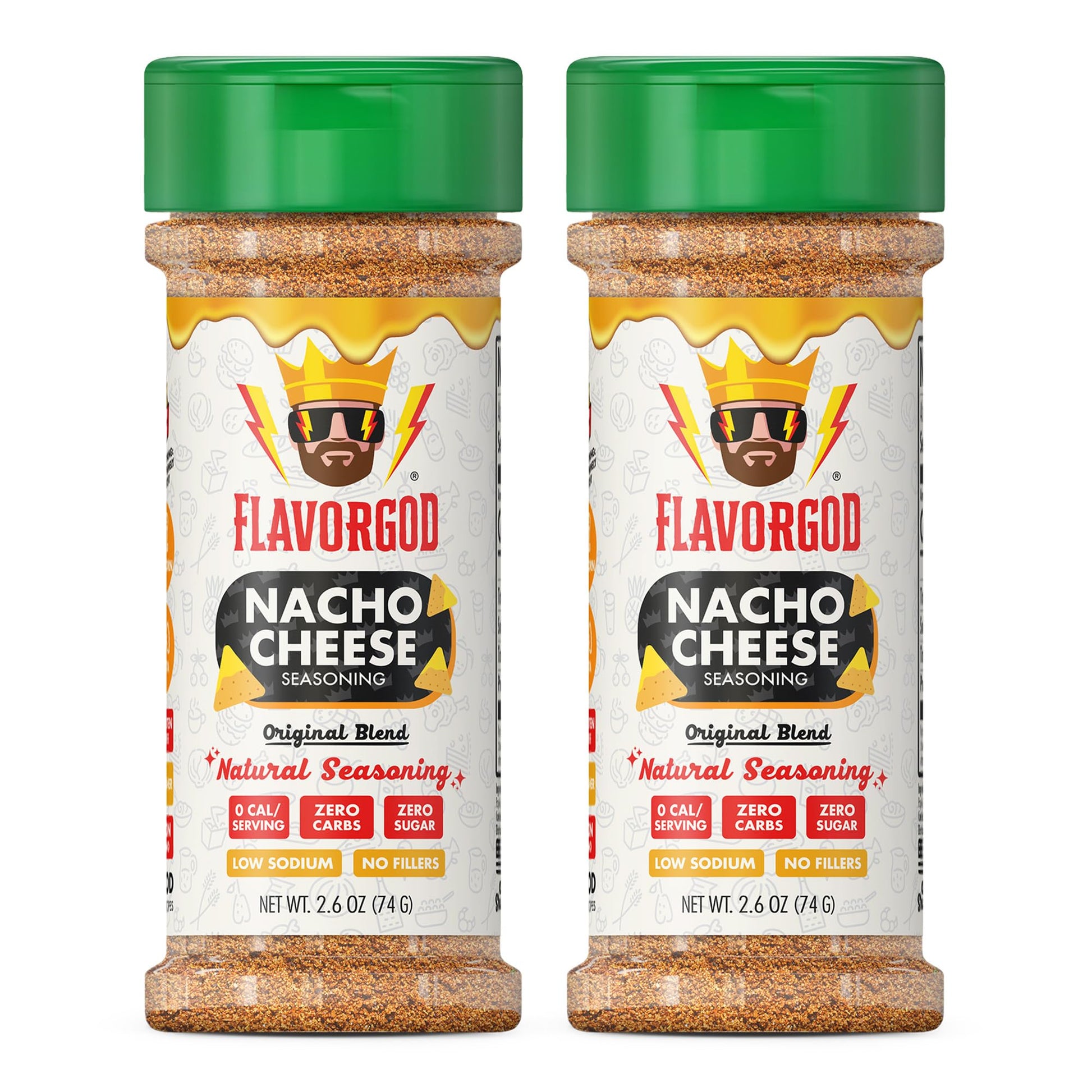 Nacho Cheese Seasoning Mix  2 Bottles By Flavor God - Top-High Standardll Natural & Healthy Spice Blend For Chicken  Nachos  Dips  Chicken Nuggets  Salad  Eggs  Ravioli  Pizza  Tacos  & Pasta - Kosher  Dairy-Free  Gluten-Free  Keto Friendly