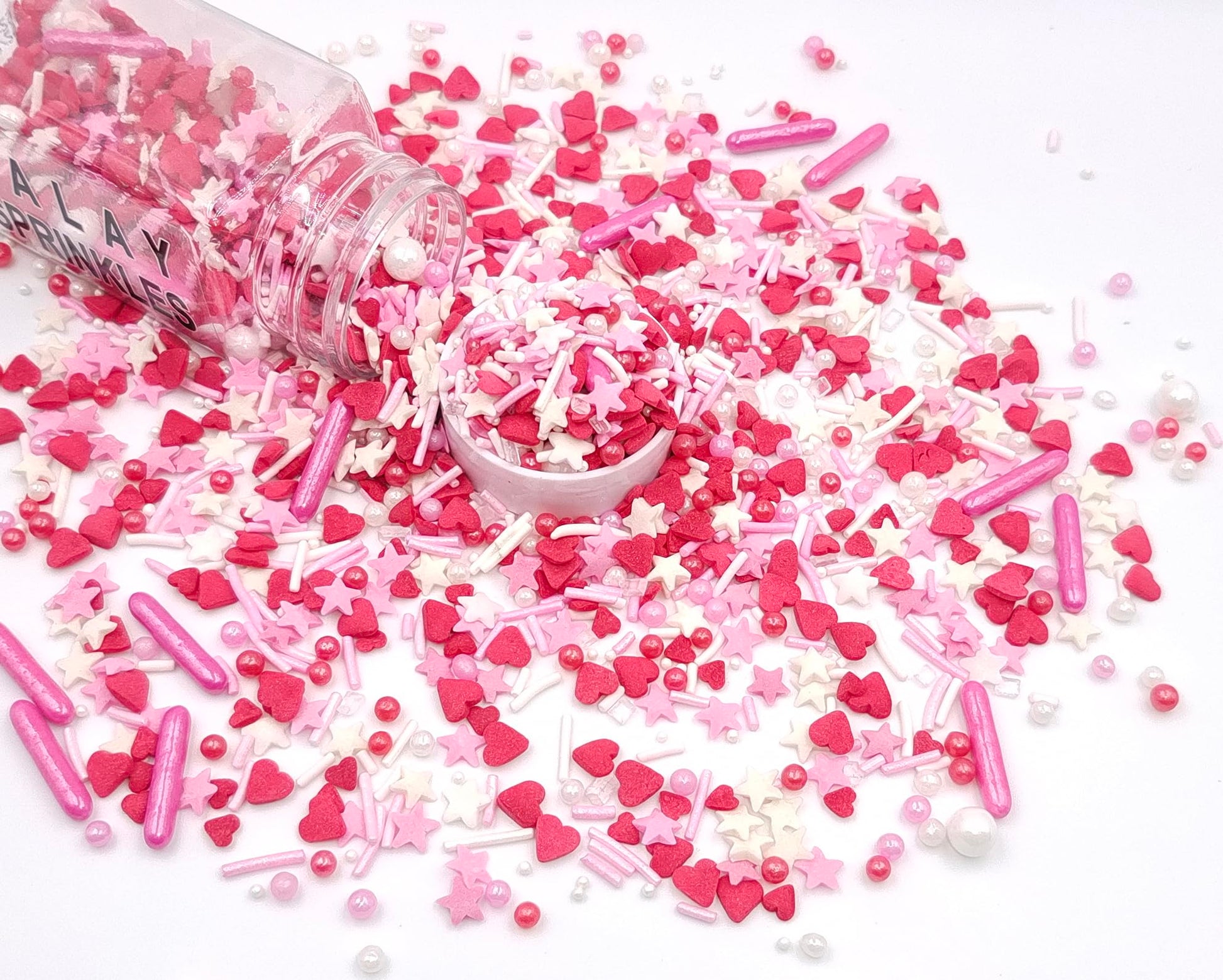 Sentovac Edible Red Heart Pink Star Mix Sprinkles for Decorating 1 Bottle 3.35oz/ 95g | Cake Cupcakes and Ice Cream Topper Decor