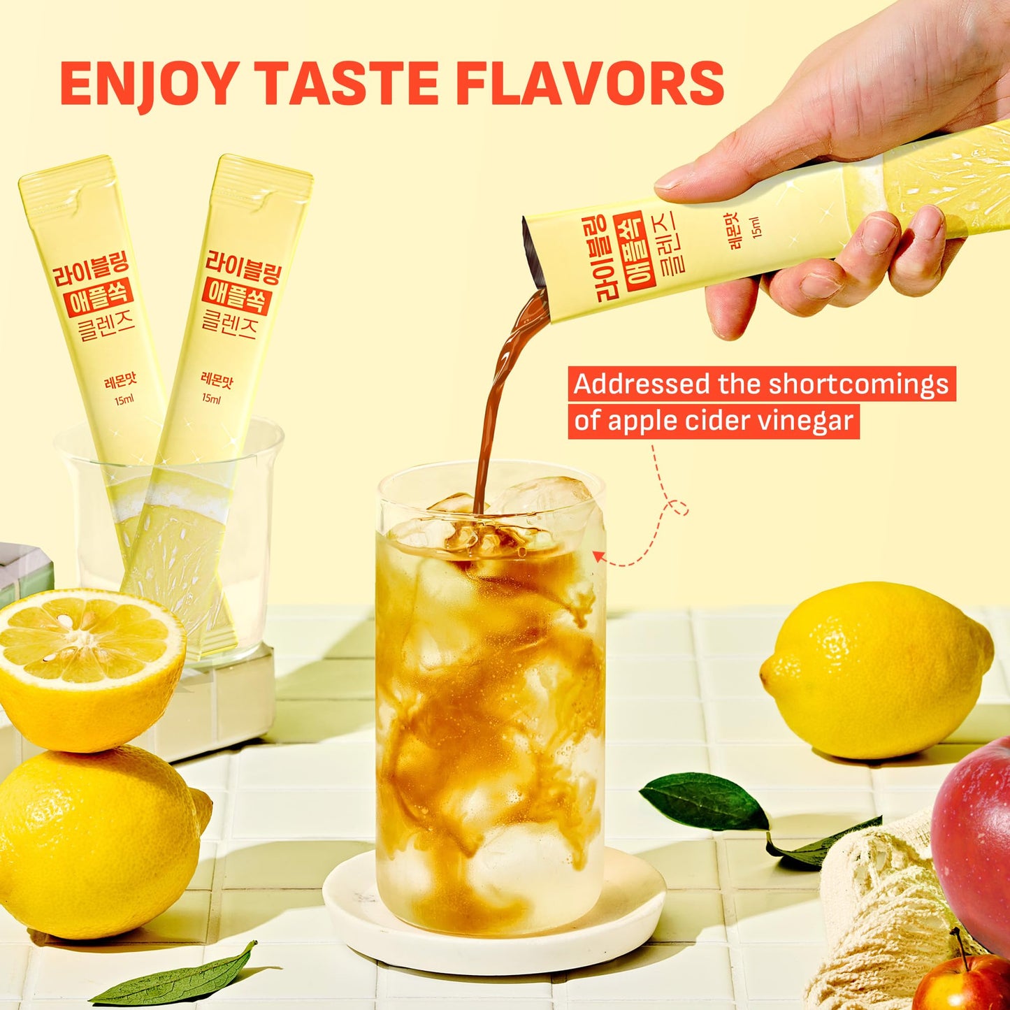 LIVELING Apple Cider Vinegar Drink Stick – Lemon Flavor, Sugar-Free, Low-Calorie, 30 Portable Packets, 0.51 Fl Oz Each