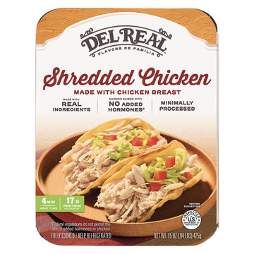 Del Real Foods Shredded Chicken, Pollo Deshebrado - Authentic Mexican, Ready to Eat, Family Size, Meal Prep Pack, Heat & Serve, 
