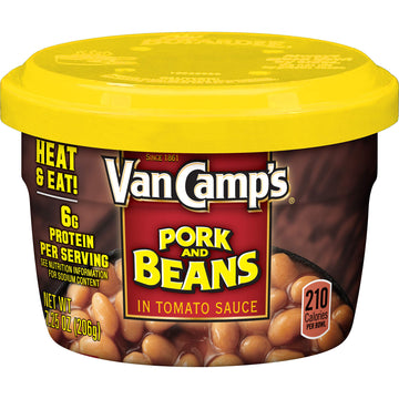 Van Camp'S Pork & Beans Microwavable Cups, 7.25 Oz(Pack Of 12)