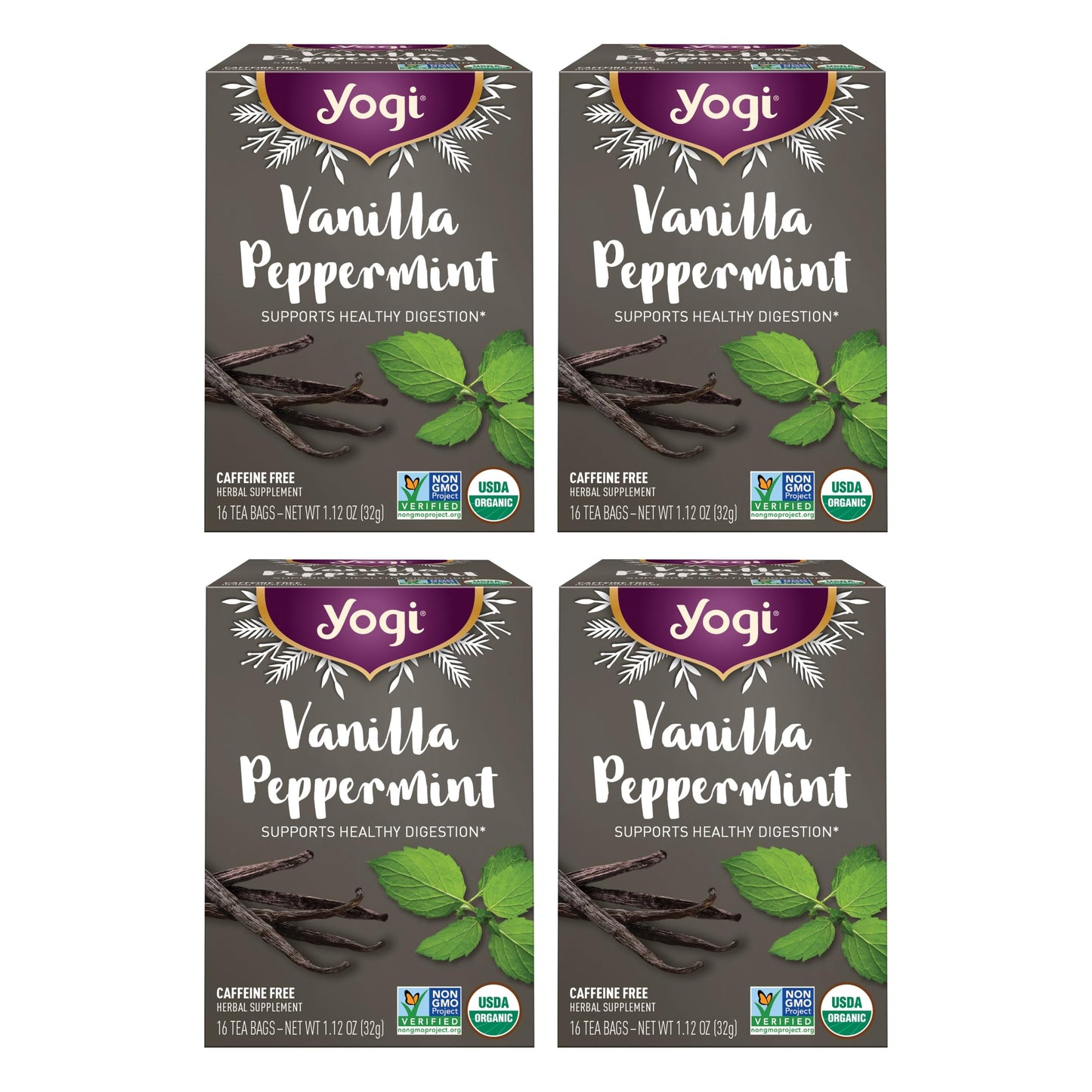 Yogi Tea Vanilla Peppermint - 16 Bags Per Pack (4 Packs) - Herbal Peppermint Vanilla To Support Healthy Digestion - Limited Edition Holiday Digestive Tea With Peppermint, Ginger & More