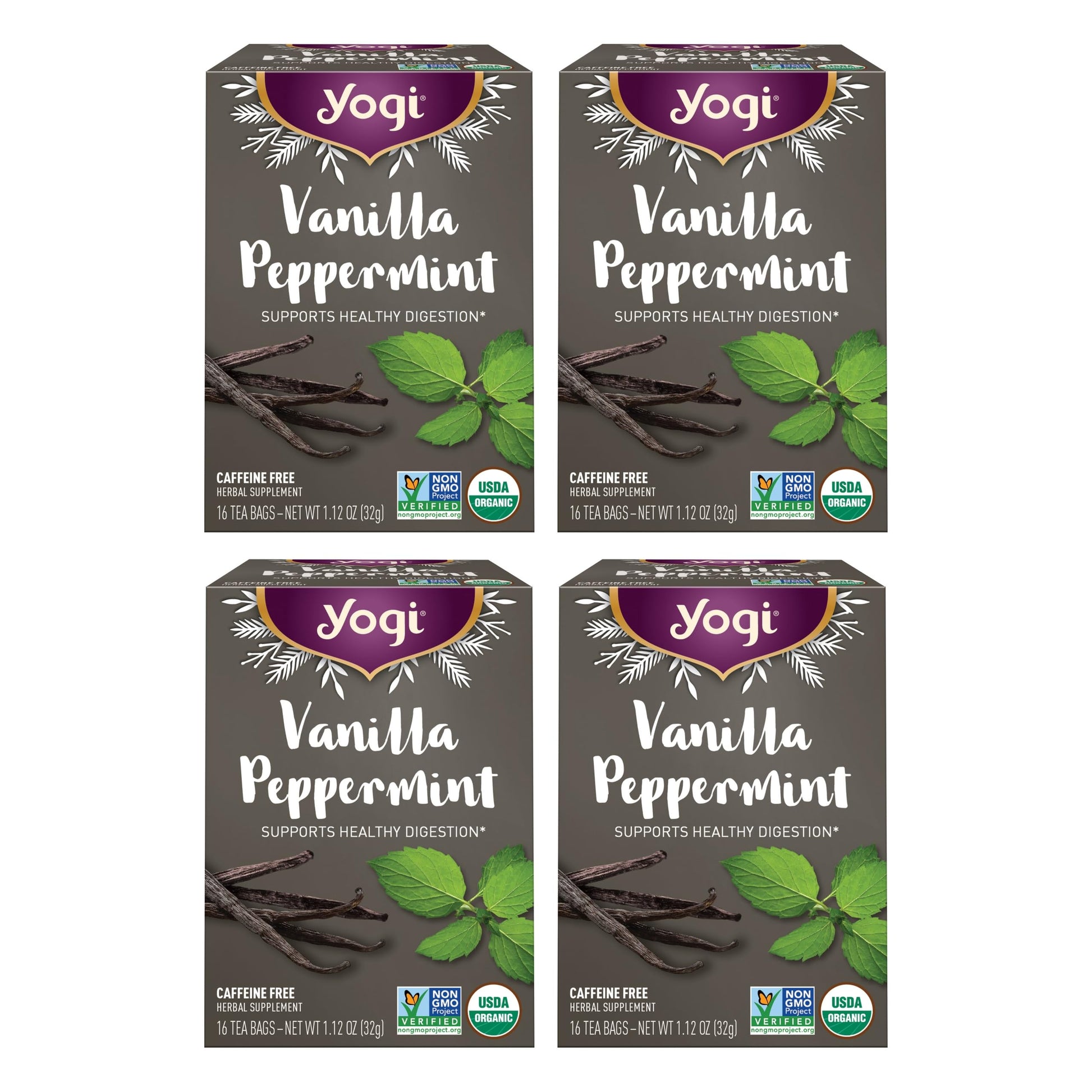 Yogi Tea Vanilla Peppermint - 16 Bags Per Pack (4 Packs) - Herbal Peppermint Vanilla To Support Healthy Digestion - Limited Edition Holiday Digestive Tea With Peppermint, Ginger & More