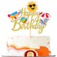 ZHUOWEISM Summer Beach Cake Topper - Glitter Gold Sun Umbrella Water Gun for Birthday Party Decorations