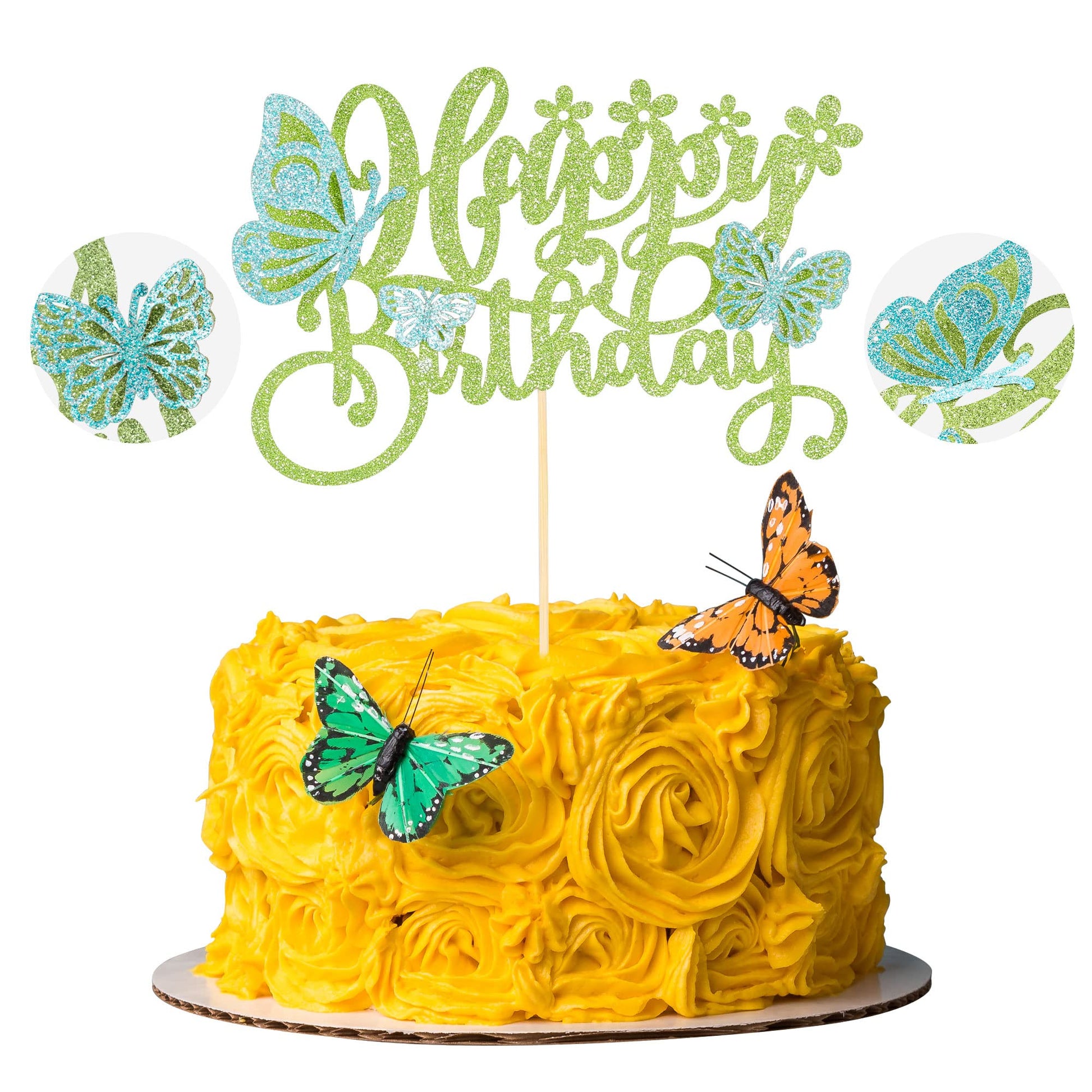 Gyufise 1Pcs Assembled 3D Butterfly Cupcake Toppers Hollow Arts Butterfly Cake Decorations Happy Birthday Cake Topper for Baby S