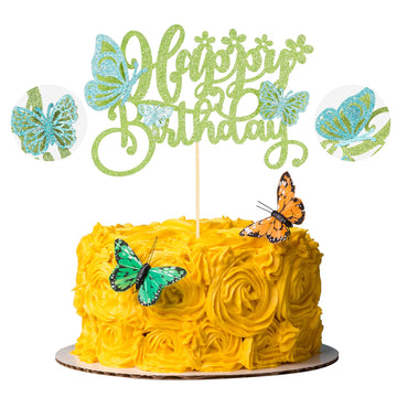 Gyufise 1Pcs Assembled 3D Butterfly Cupcake Toppers Hollow Arts Butterfly Cake Decorations Happy Birthday Cake Topper for Baby S