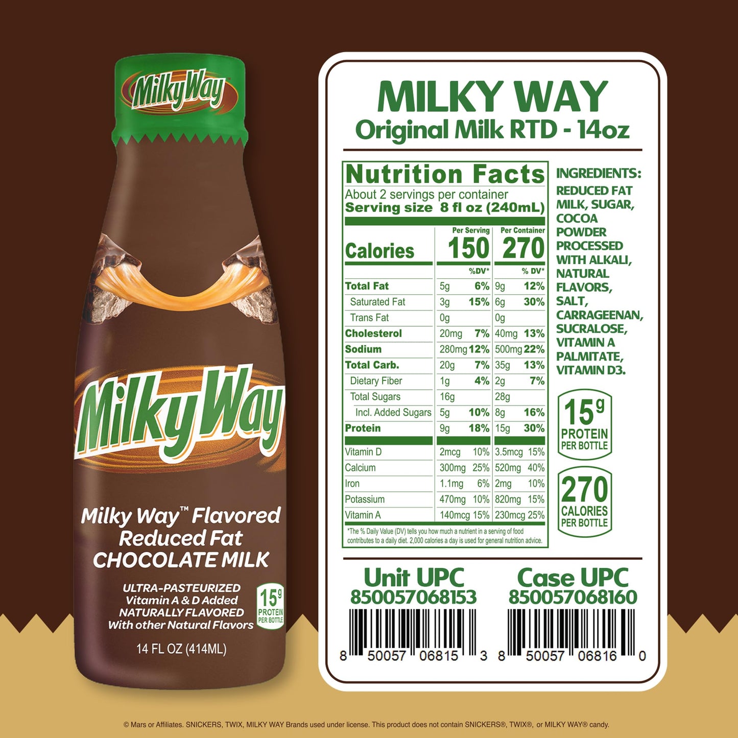 MilkyWay Chocolate Milk - Packed with the flavors of creamy caramel, smooth nougat and rich milk chocolate. Pack of 12, 14 oz Bo