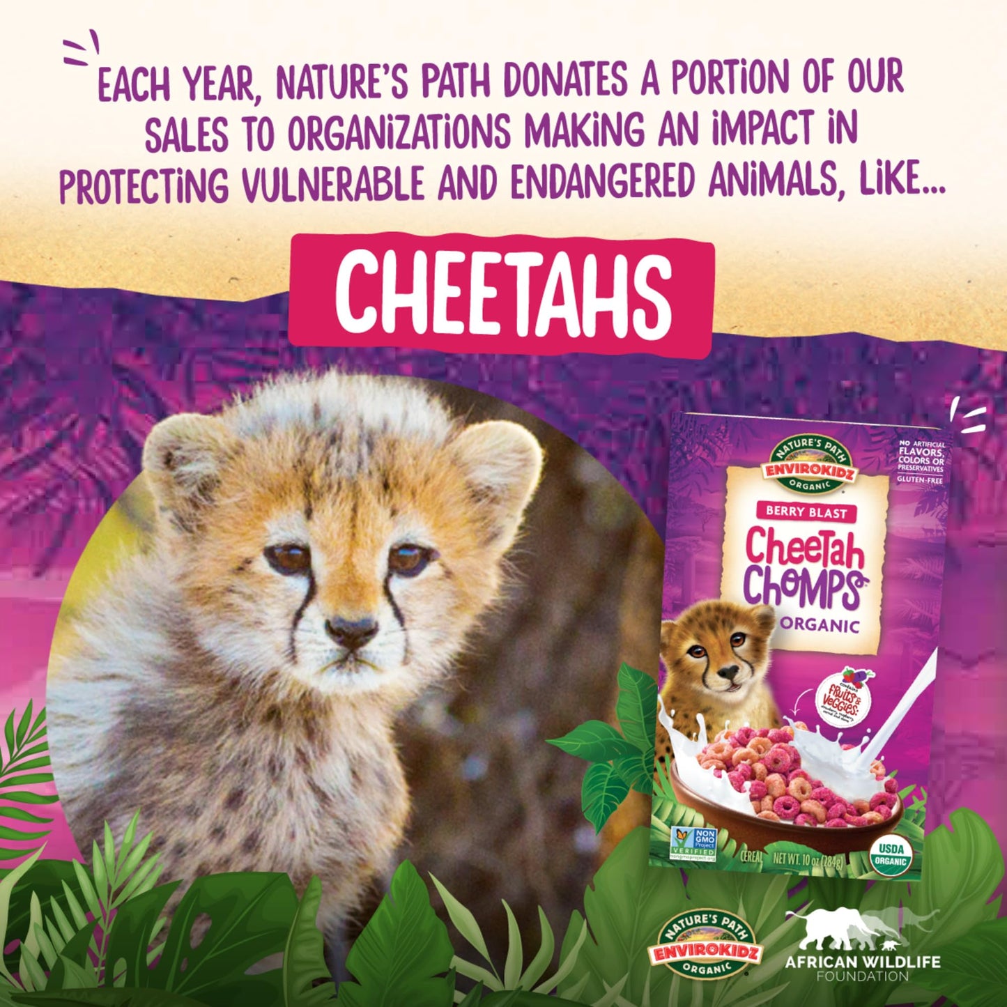 EnviroKidz Organic Cheetah Chomps Cereal, 10 oz (Pack of 12), Berry Blast, Gluten Free, Non-GMO, by Nature s Path