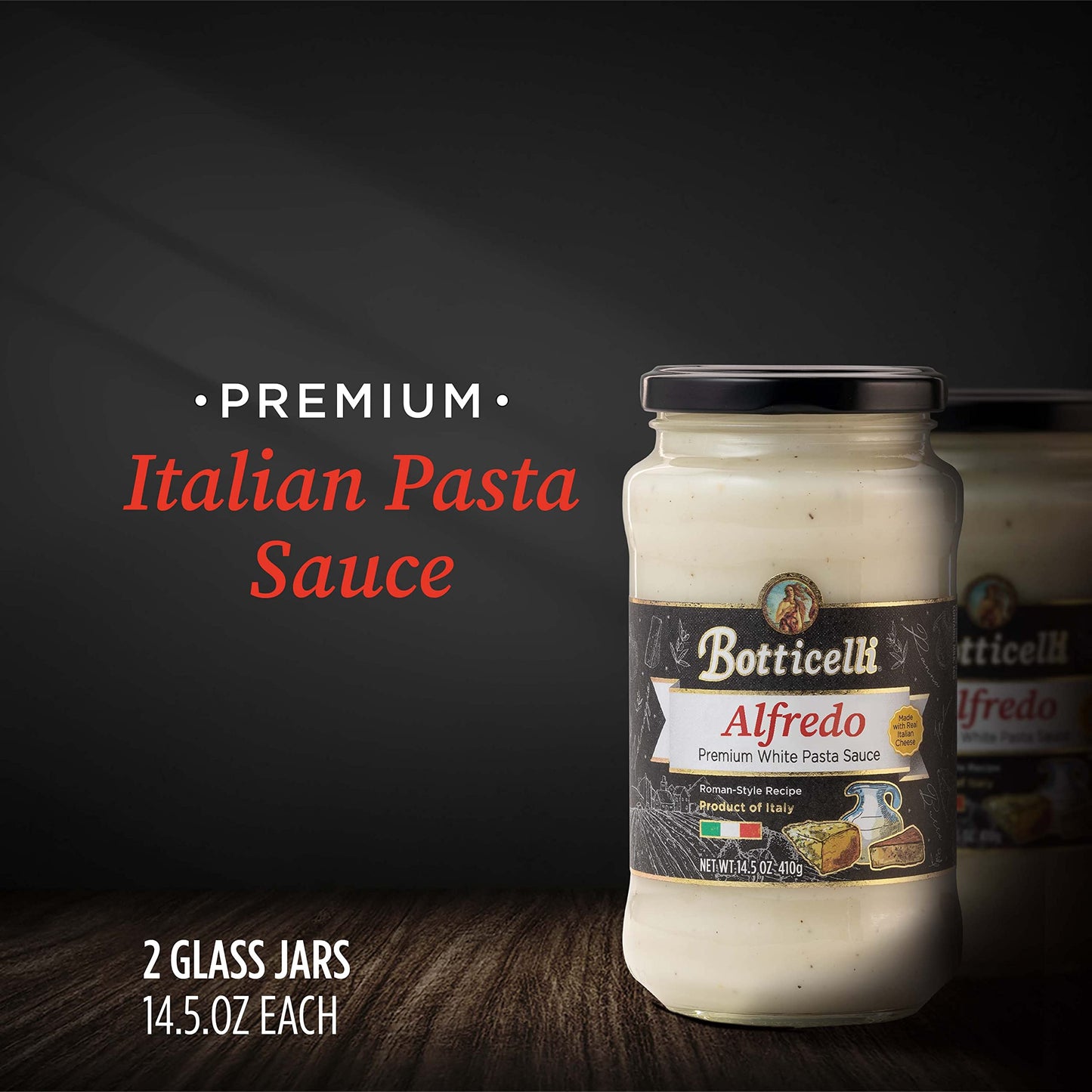 Botticelli Alfredo Premium Italian Pasta Sauce, Gluten-Free, 14.5oz Jars (Pack of 2), Made with Real Italian Cheeses