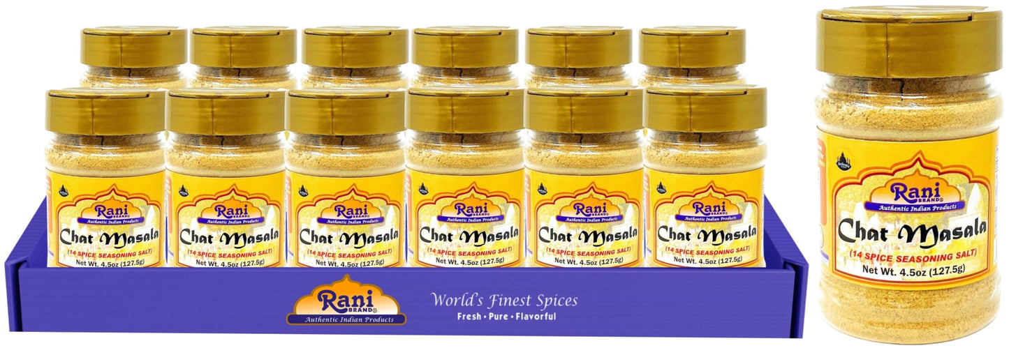Rani Chat Masala (14 Spice Seasoning Salt) Tangy Indian Seasoning 4.5oz (127.5g) PET Jar, Pack of 12 ~ All Natural | No MSG | Ve
