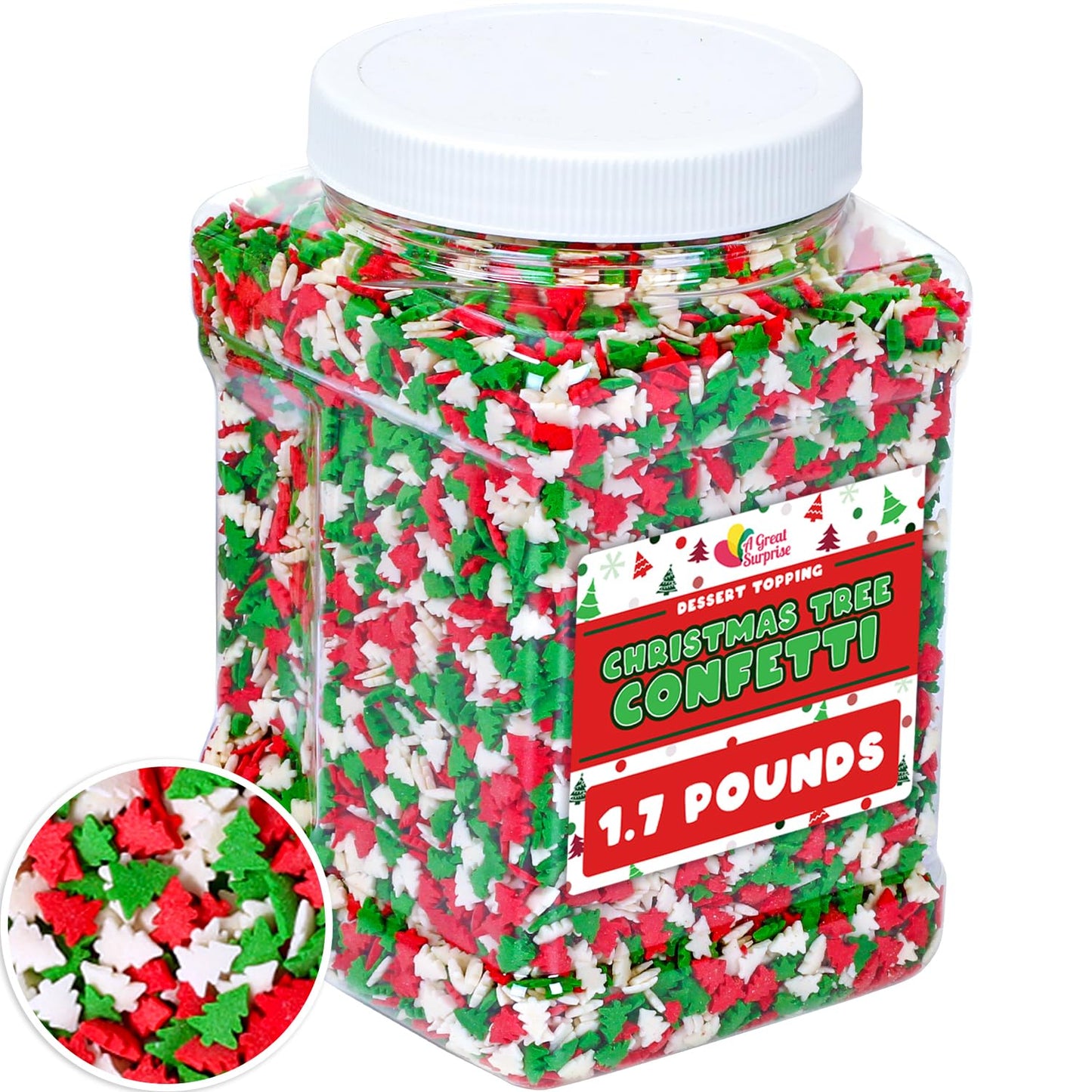 Christmas Tree Sprinkles - 1.7 Pounds - Bulk Red and Green Confetti Sprinkles - Holiday Sprinkles for Cookie Decorating - Christ