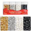 Valentine Edible Pearl Sprinkles for Cake Decorating,4 Pack,5.3oz,Gold Silver White and Black Sugar Pearls Sprinkle Mix,Perfect 