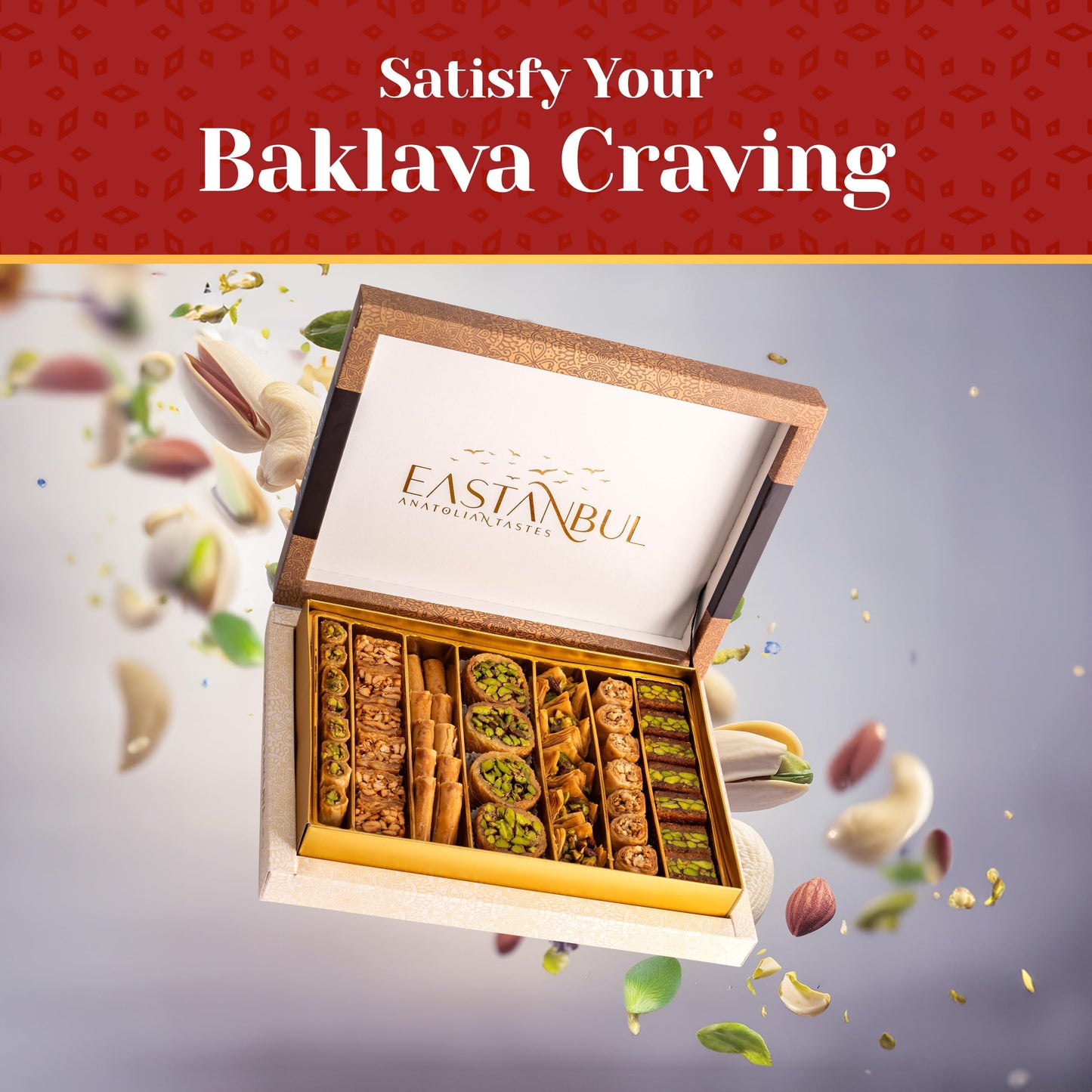 Eastanbul Baklava 1.1Lb, Baklava Gift Box, Baklava Pastry, Middle Eastern Sweets Gift Box, Premium Gourmet Desserts, Baklava Pis