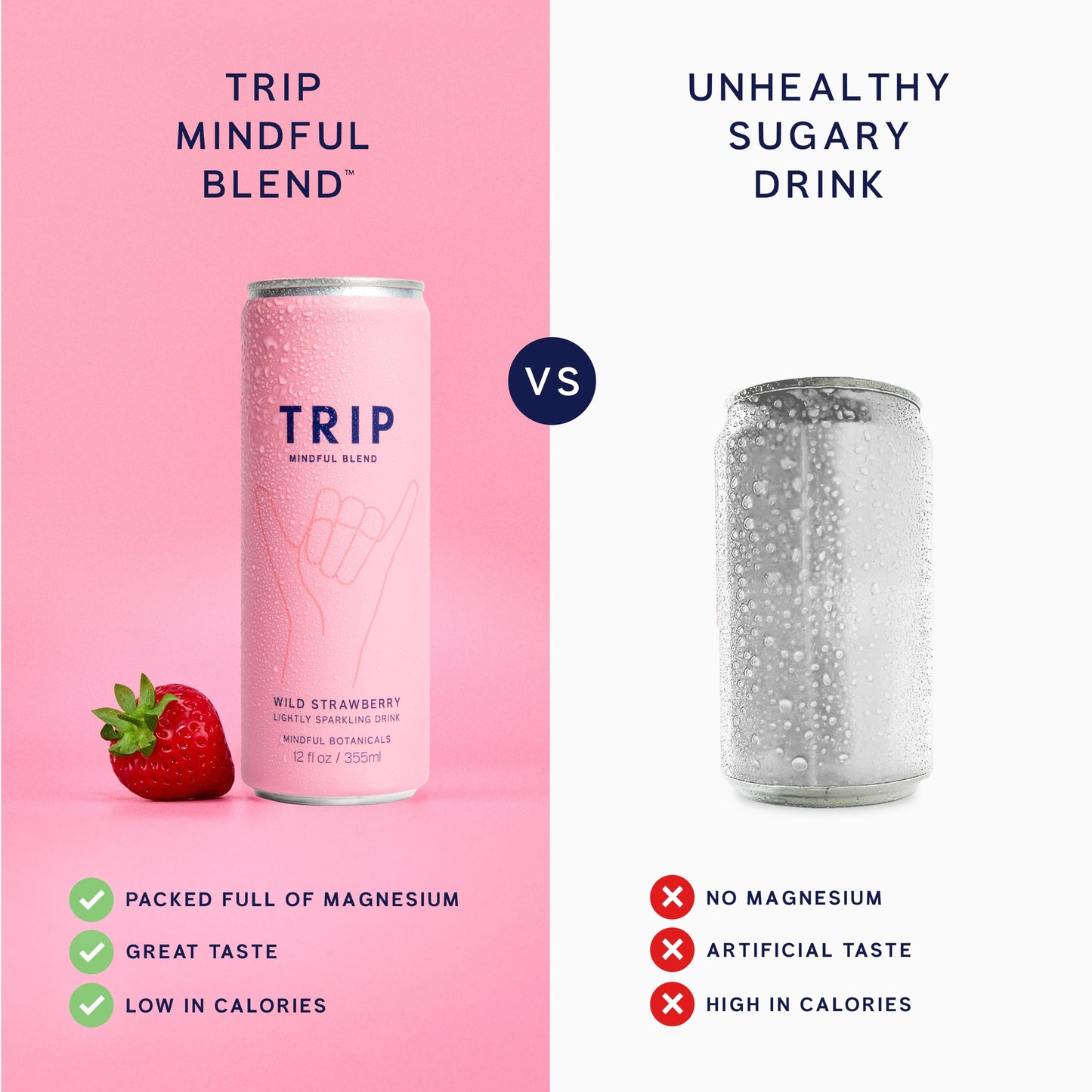 Trip Drink Mindful Blend  Lightly Sparkling Calming Drink  Adaptogen Drink 120 MG Magnesium Citrate with Ashwagandha  Lions Mane & L Theanine  No Added Sugar  Low Calorie  Vegan  Wild Strawberry  12 Oz  12Pk