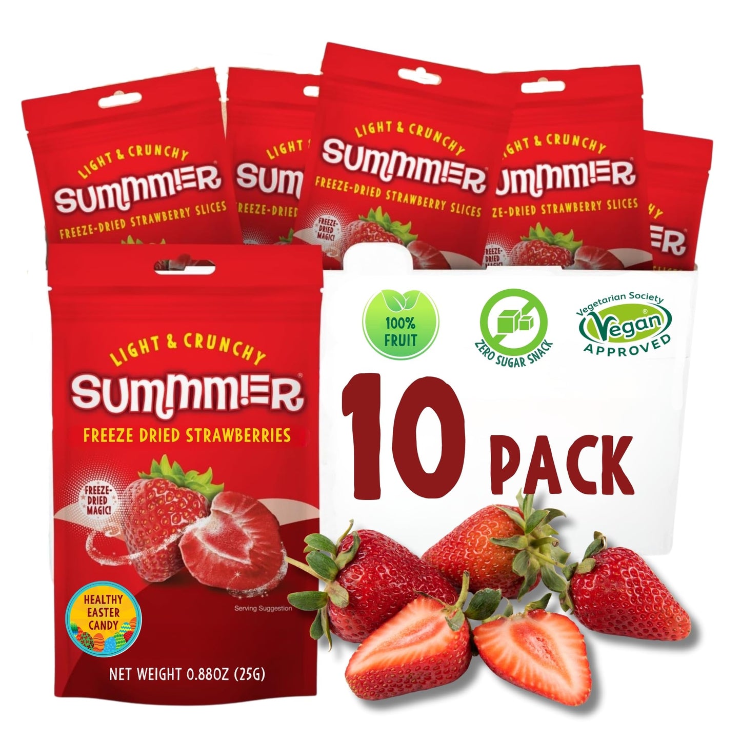 Freeze Dried Fruit Strawberries Slices - 10 Pack Single-Serve, No Added Sugar Package - 0.88 Oz 100% Natural Freeze Dried Snacks