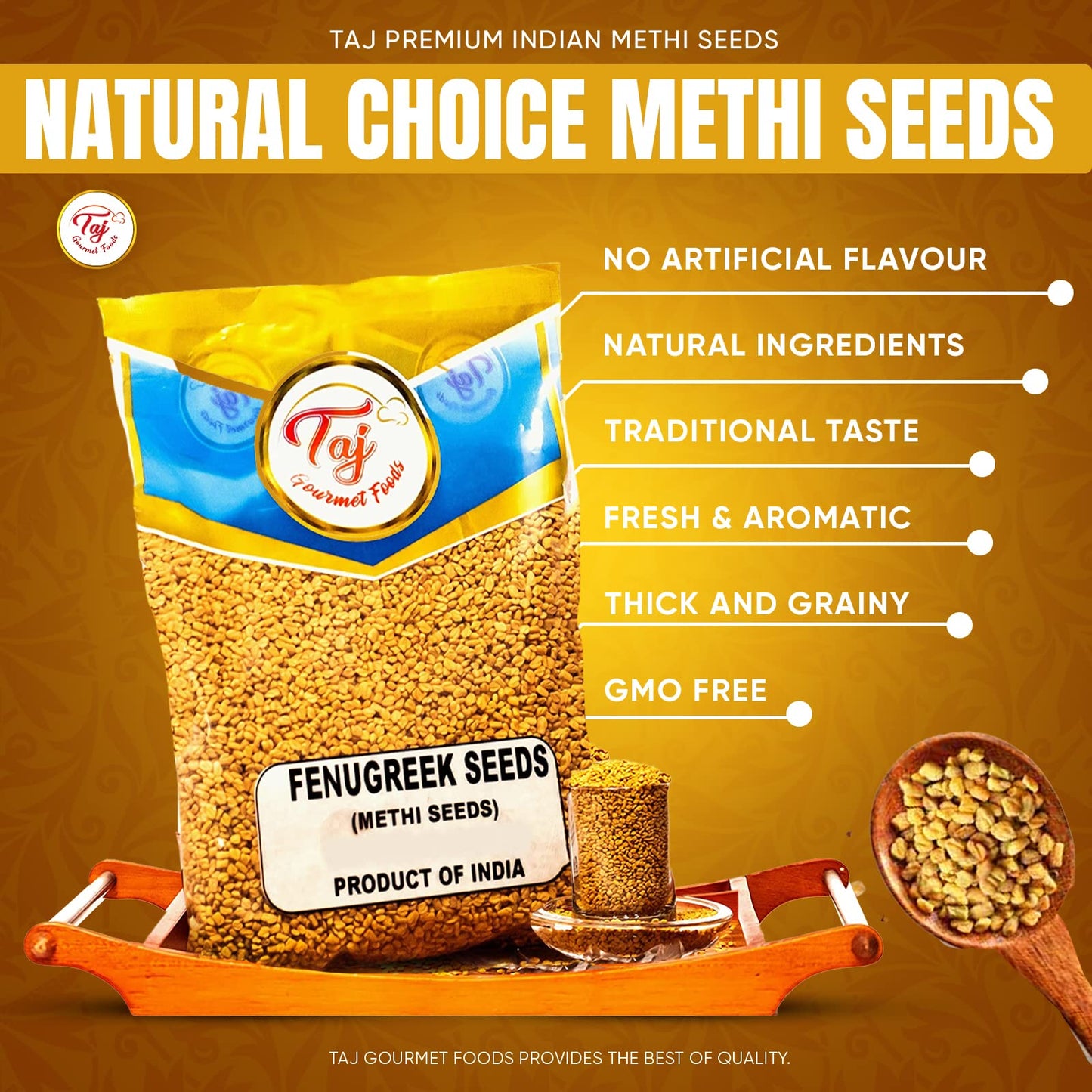 Taj Premium Indian Methi Seeds, Fenugreek Seeds, Trigonella Foenum Graecum, (14 Ounce)
