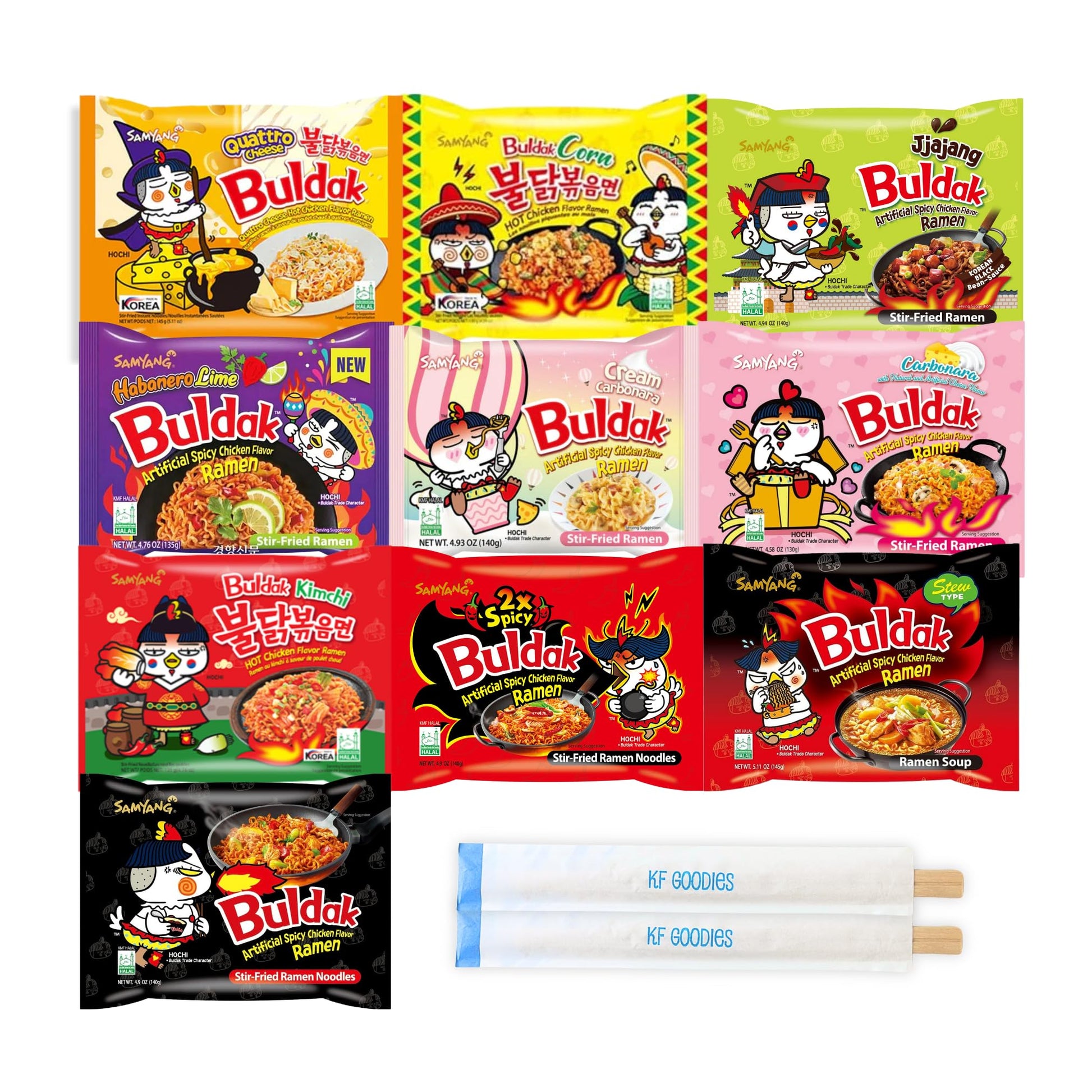 Samyang Buldak Hot Spicy Chicken Ramen Noodle Korean Stir-Fried Ramen, 1 Pack For Each Flavor (10, Carbonara, Cream Carbonara, K