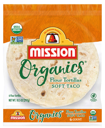 Mission Organics Flour Tortillas, Non GMO, Trans Fat Free, Medium Soft Taco Size, 6 Count