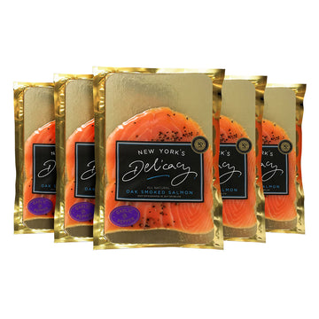 New Yorks Delicacy Smoked Salmon Nova - Pre-Sliced, Garlic & Pepper - 5 x 4 Oz. - Kosher, Gluten Free, High in Omega 3