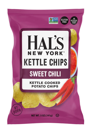 Hal's New York Kettle Cooked Potato Chips, Gluten Free, Sweet Chili, 5 oz Bag (Pack of 6)
