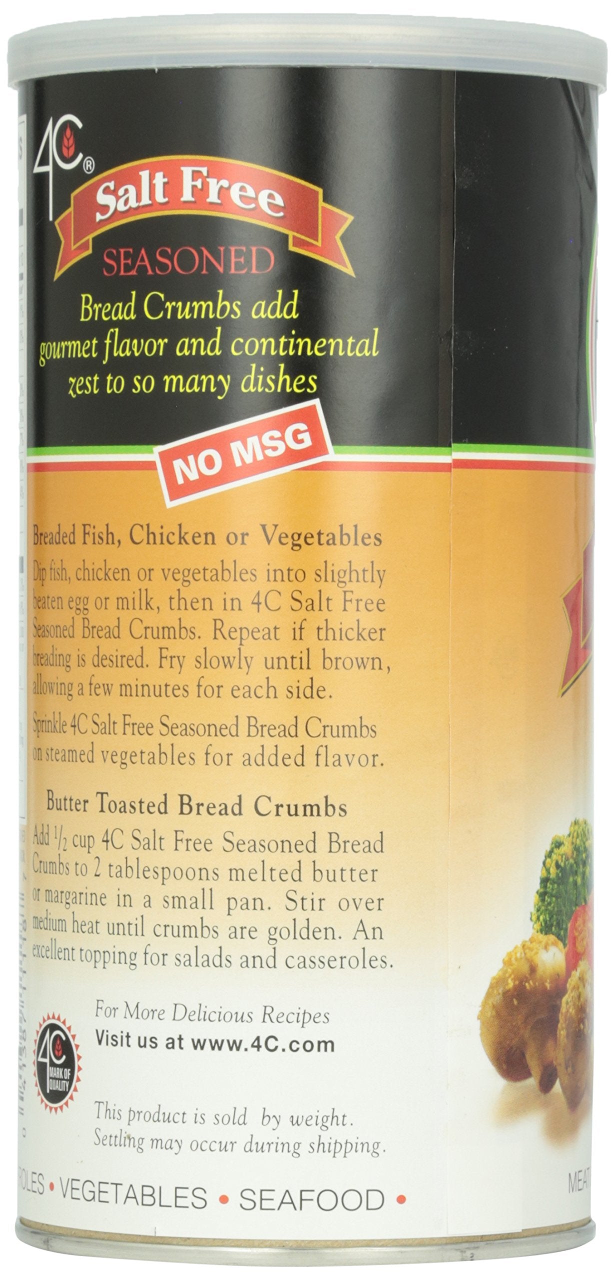 4C Premium Bread Crumbs Salt Free Bread Crumbs, Seasoned, Premium Regular & Gluten Free, Flavorful Crispy Crunchy, Value Pack (S