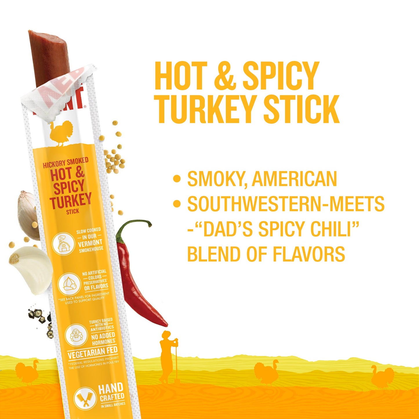 Vermont Smoke & Cure Hot & Spicy Turkey Jerky Snack - Smoky Chili Turkey Sticks - 1oz - 24 Count
