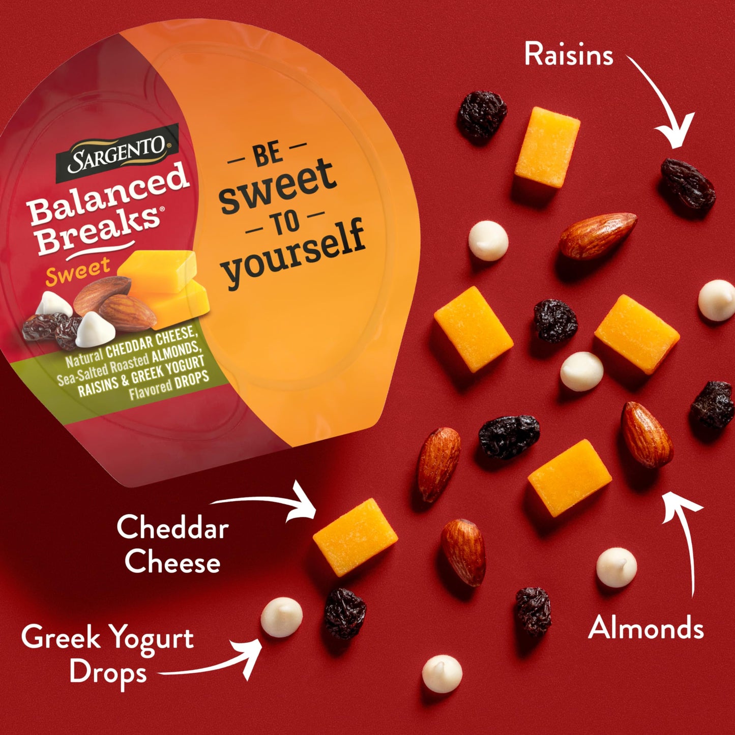 Sargento Sweet Balanced Breaks Natural Cheddar Cheese, Sea-Salted Roasted Almonds, Raisins and Greek Yogurt Flavored Drops Snack