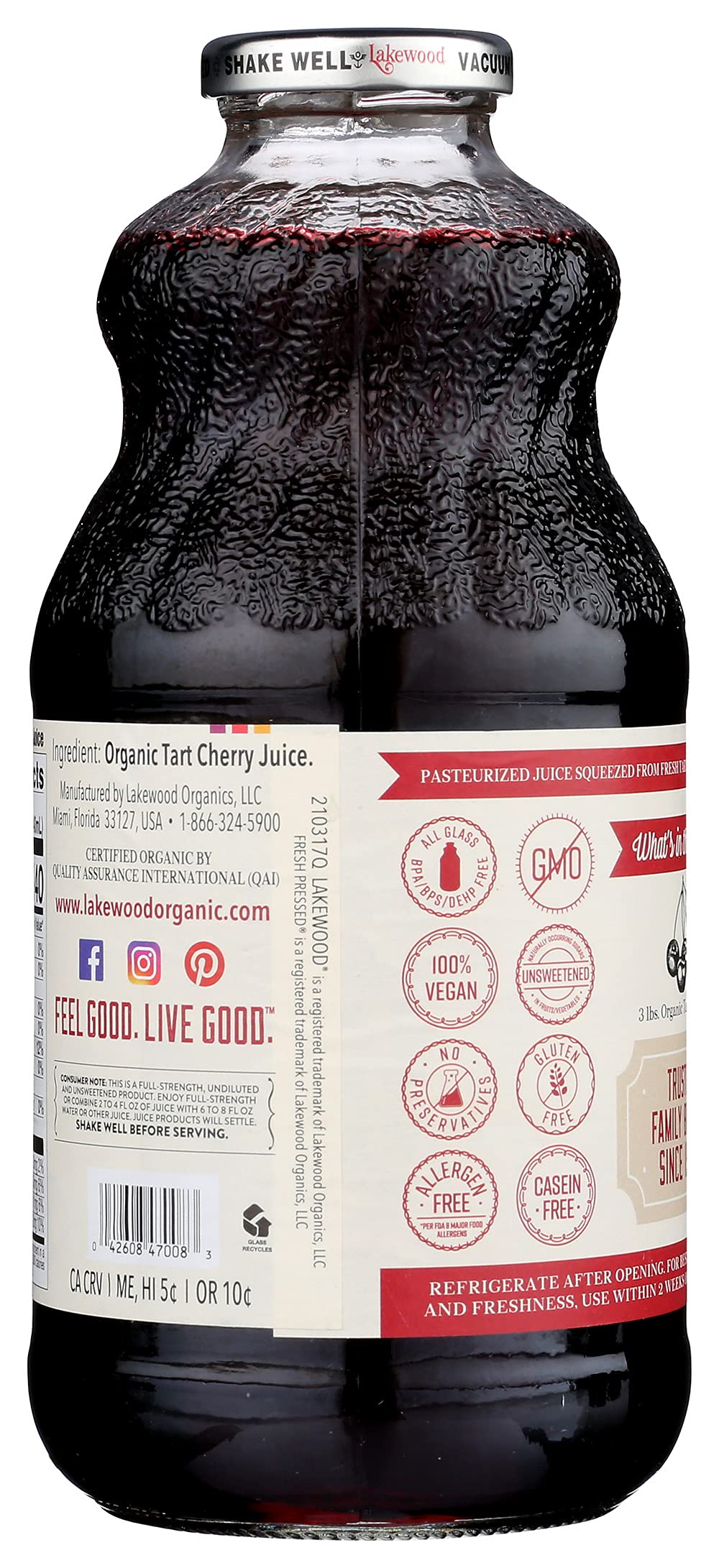 Lakewood Pure Tart Cherry, Fresh Pressed, (32 Fl Oz (Pack Of 6))