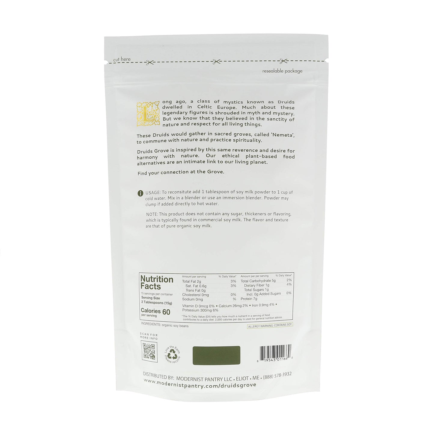Druids Grove Soy Milk Powder Vegan ⊘ Non-Gmo Gluten-Free Ou Kosher Certified - 8 Oz.