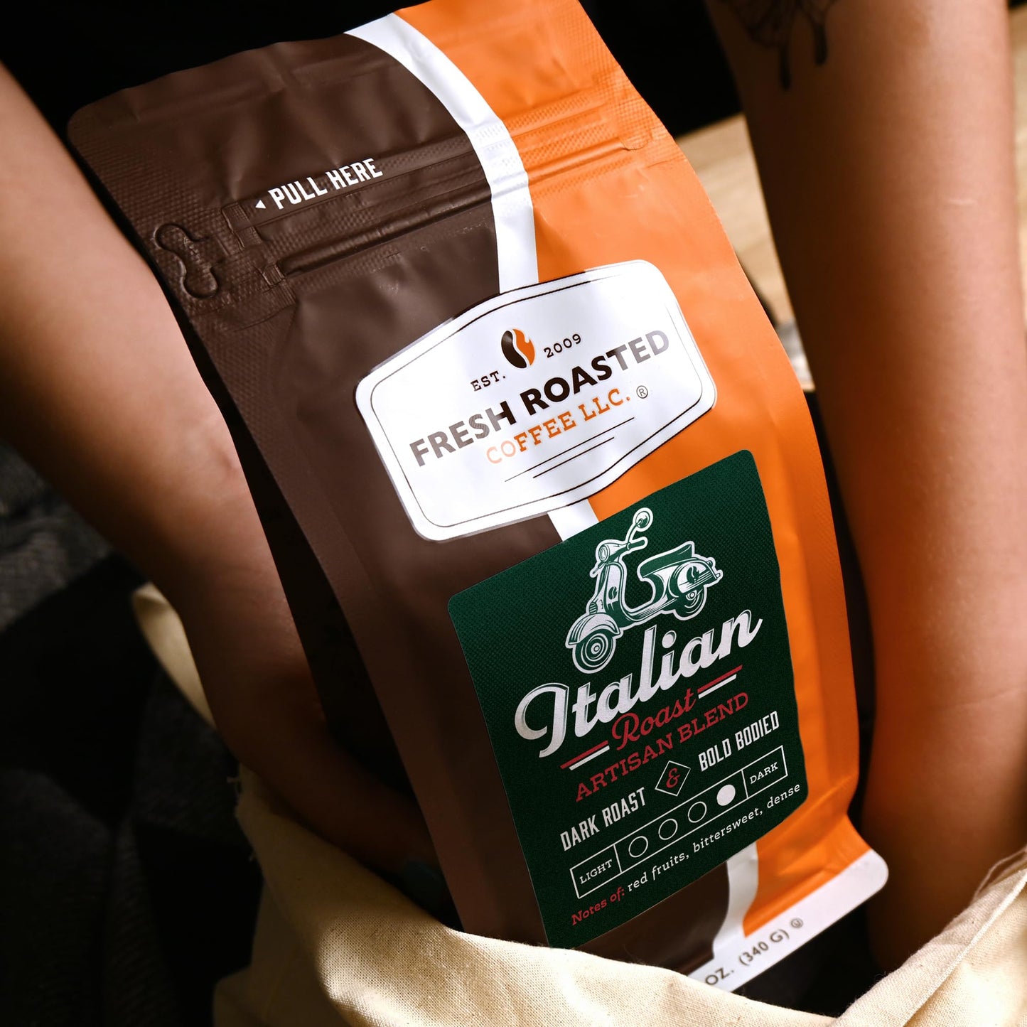 Fresh Roasted Coffee, Italian Roast, 12 Oz, Dark, Kosher, Ground