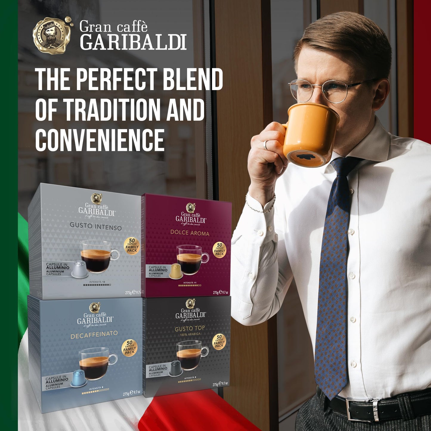 Caffè Garibaldi Decaffeinated Espresso Pods, Italian Roast, Aluminum compact pieces, 50 Count