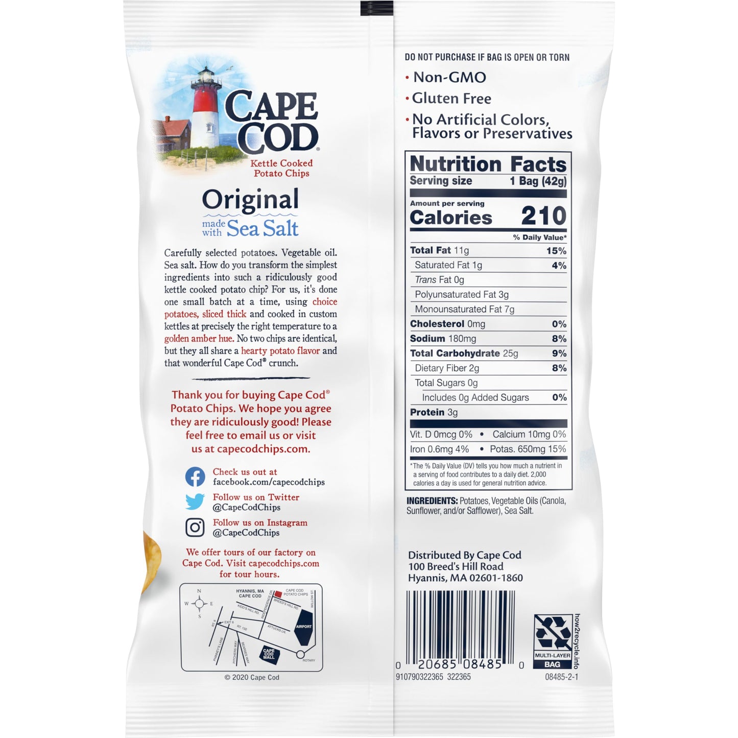 Cape Cod Potato Chips, Original Kettle Cooked Chips, Snack Bags 1.5 Oz (56 Count)