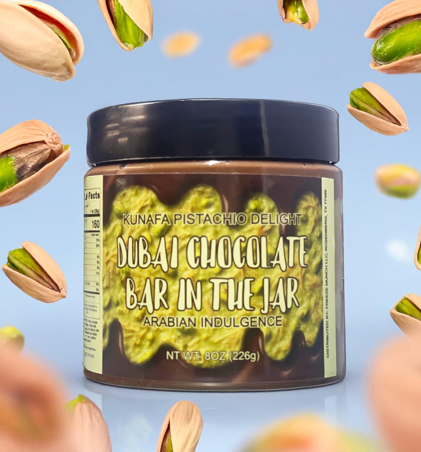 Freeze Munch Gourmet Pistachio Kunafa Chocolate Jar - 8 oz Milk Chocolate Treat, Crunchy & Creamy Spread, Choose Flavor