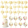 32 PCS Gold Happy Birthday Cake Toppers Flower Acrylic Gold Birthday Cake Topper Cake Pick Decorations for Birthday Party Cake D