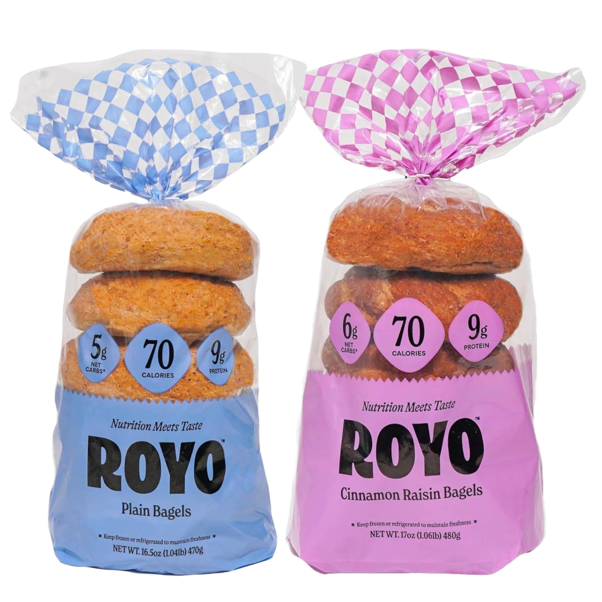 ROYO BREAD CO. 2-Pack Low Carb Artisan Bread and Bagels  30-80 Calories (Plain & Cinnamon Raisin Bagel)
