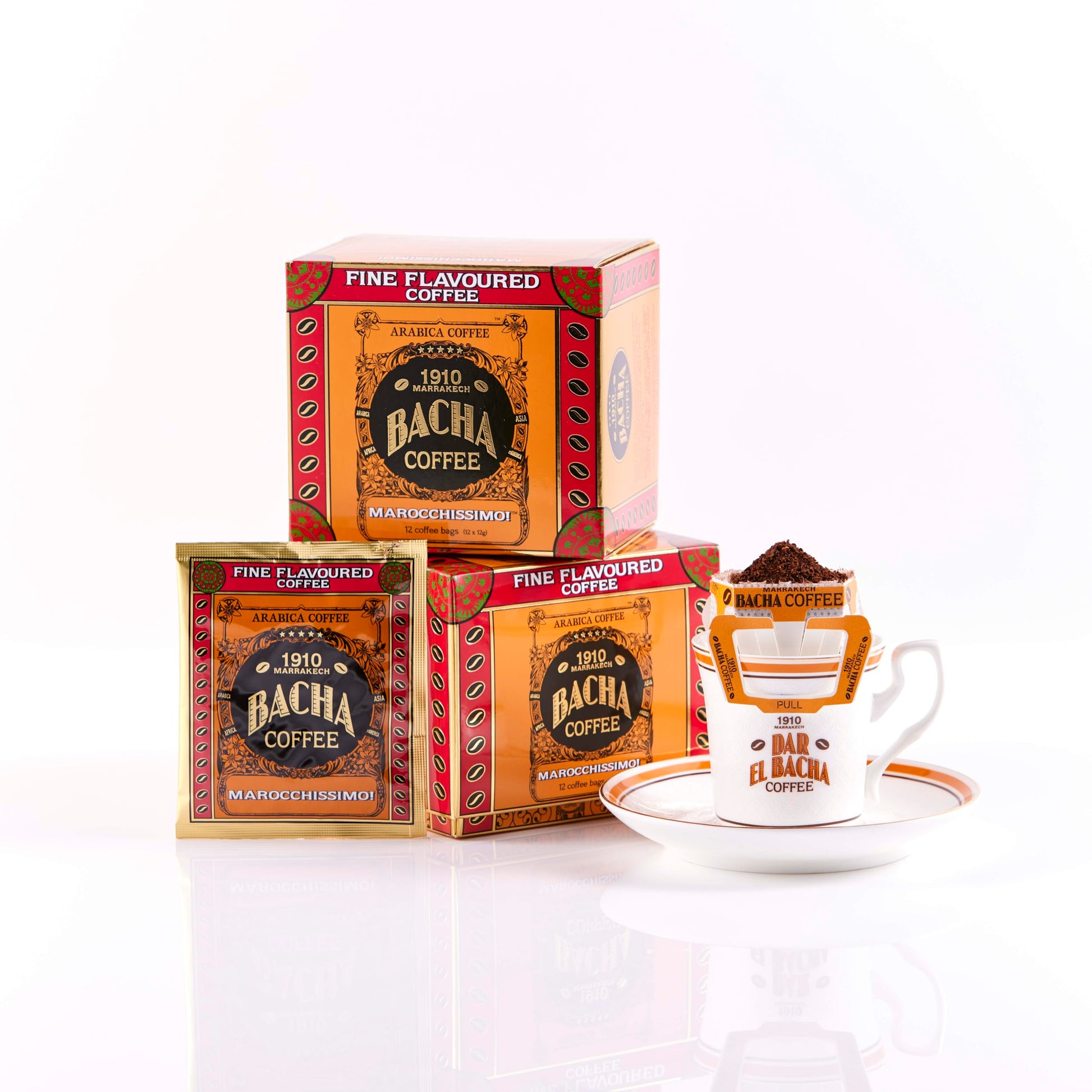 Bacha Coffee | Marocchissimo! Fine Flavoured, 100% Arabica Beans, Medium Roast, x12 Individually Wrapped Single Serve Filter Bag