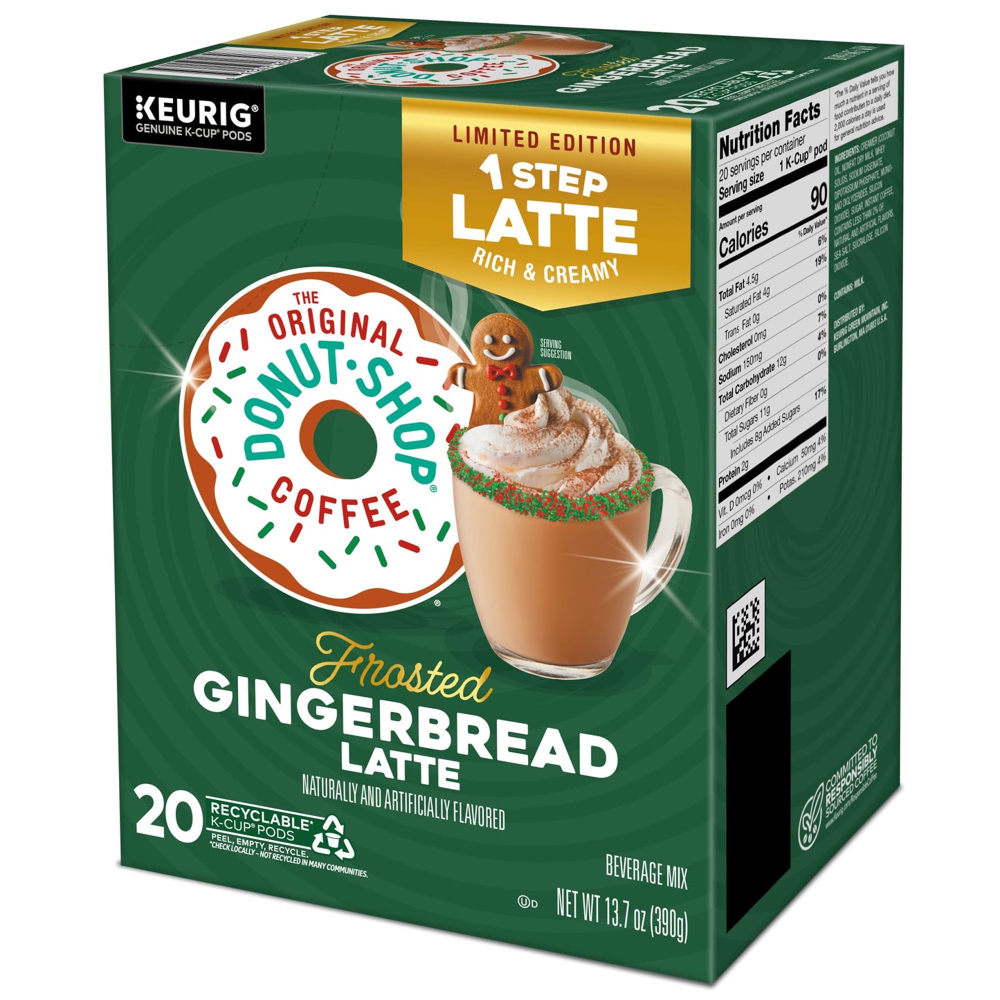 The Original Donut Shop One Step Latte, Frosted Gingerbread, Keurig Single Serve K-Cup Pods, 20 Count