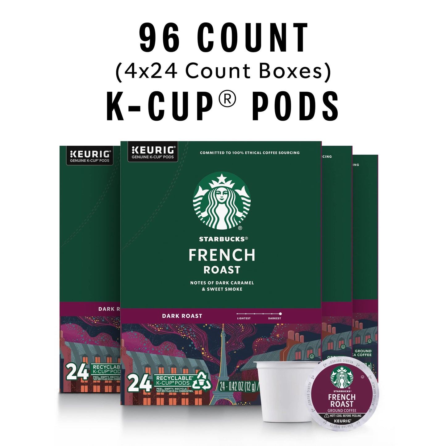 Starbucks K-Cup Coffee Pods, Dark Roast, 24 Count (Pack of 4), French Roast, Model SFRCKC