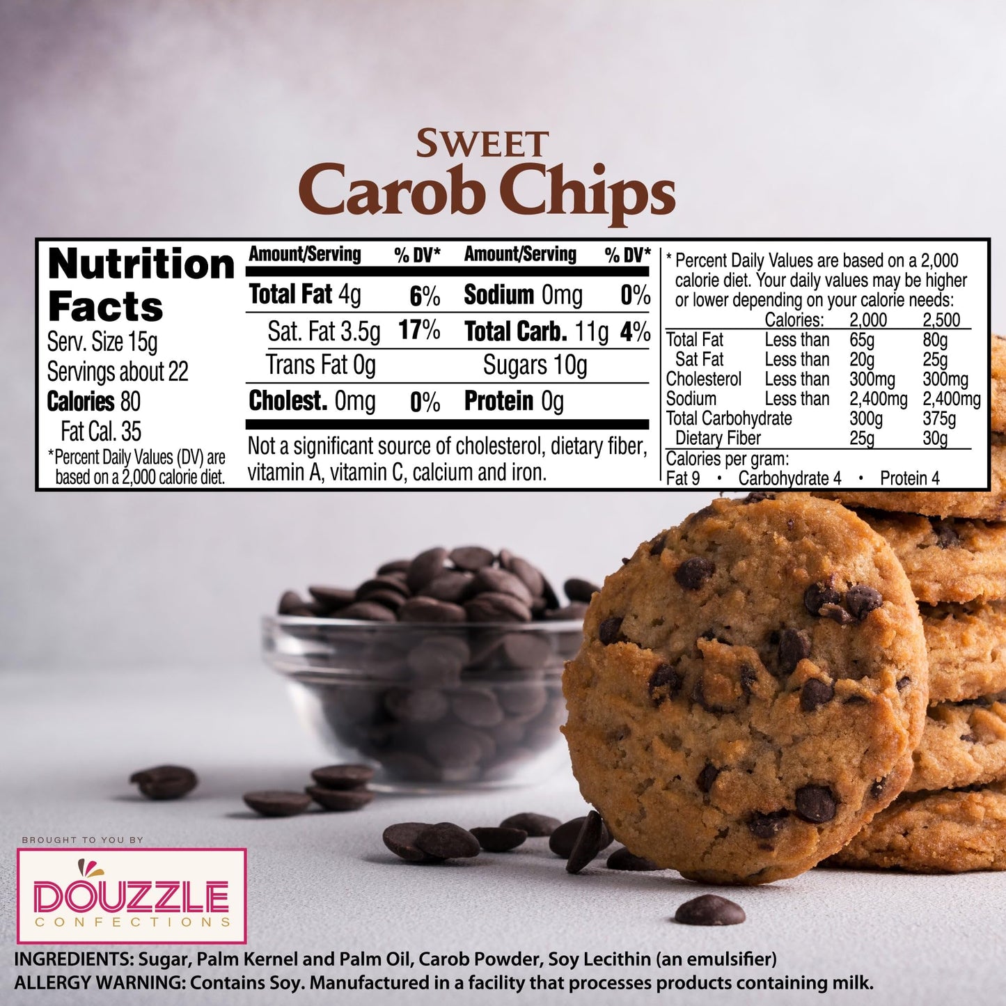 DOUzzle Naturally Sweet Carob Chips - Chocolate Chips Alternative, All Natural, Caffeine Free, 12 OZ, Kosher Parve