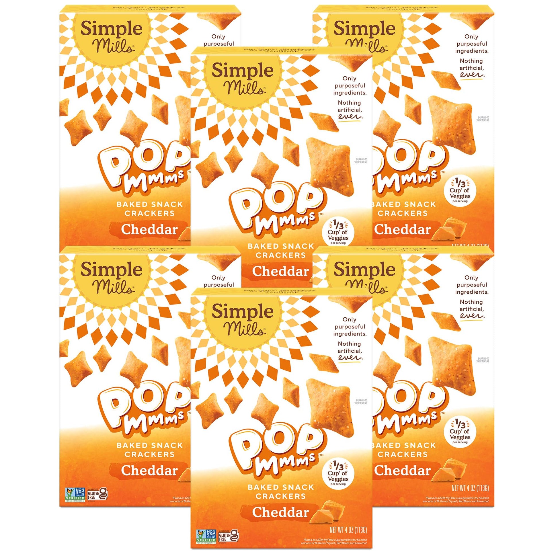 Simple Mills Pop Mmms Veggie Flour Baked Snack Crackers, Cheddar, Nothing Artificial, Kosher, Gluten Free & Non-Gmo, 4 Ounce (Pa