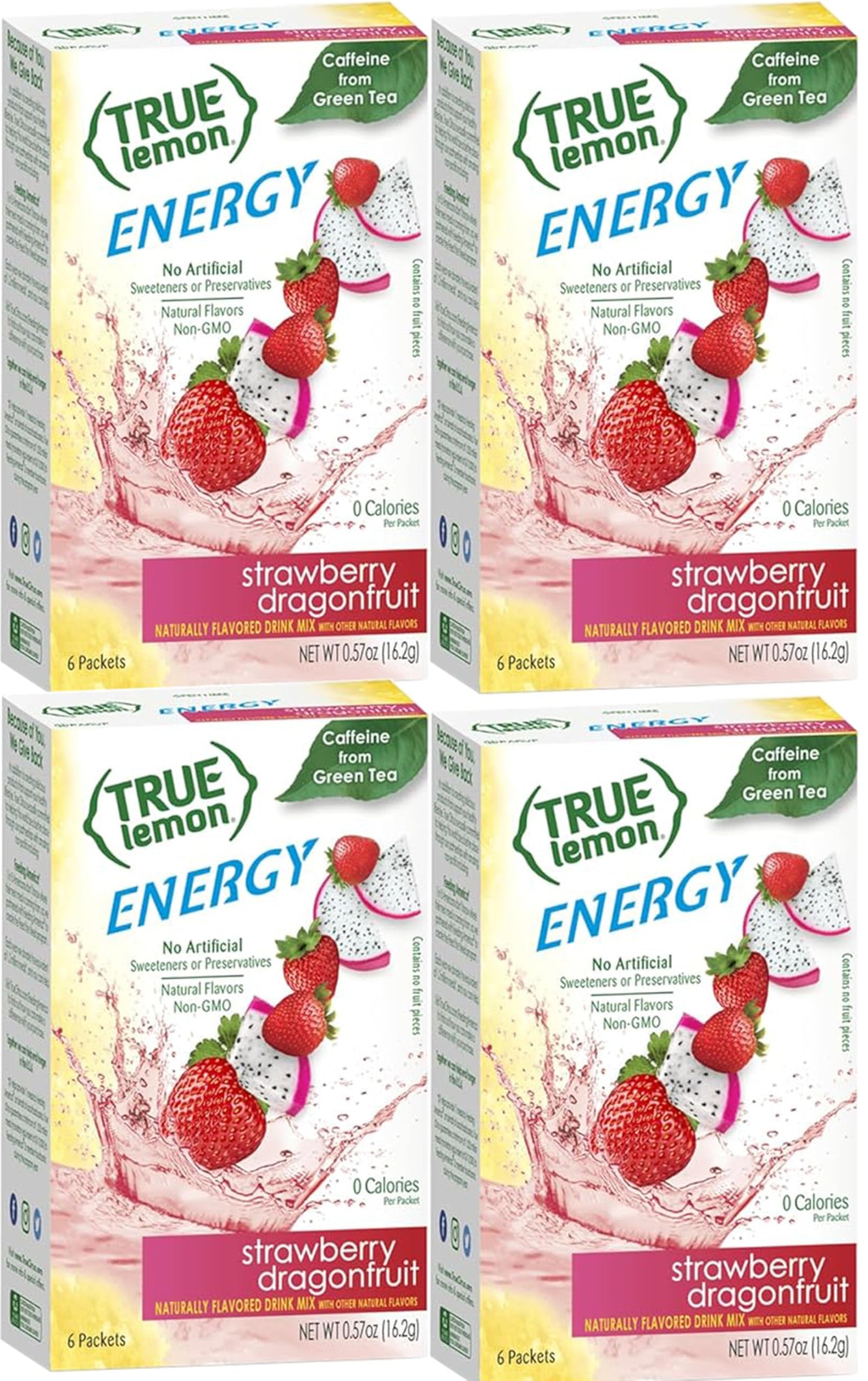 TrueLemon Energy Drinks Strawberry Dragonfruit 4 boxes of 6 Each
