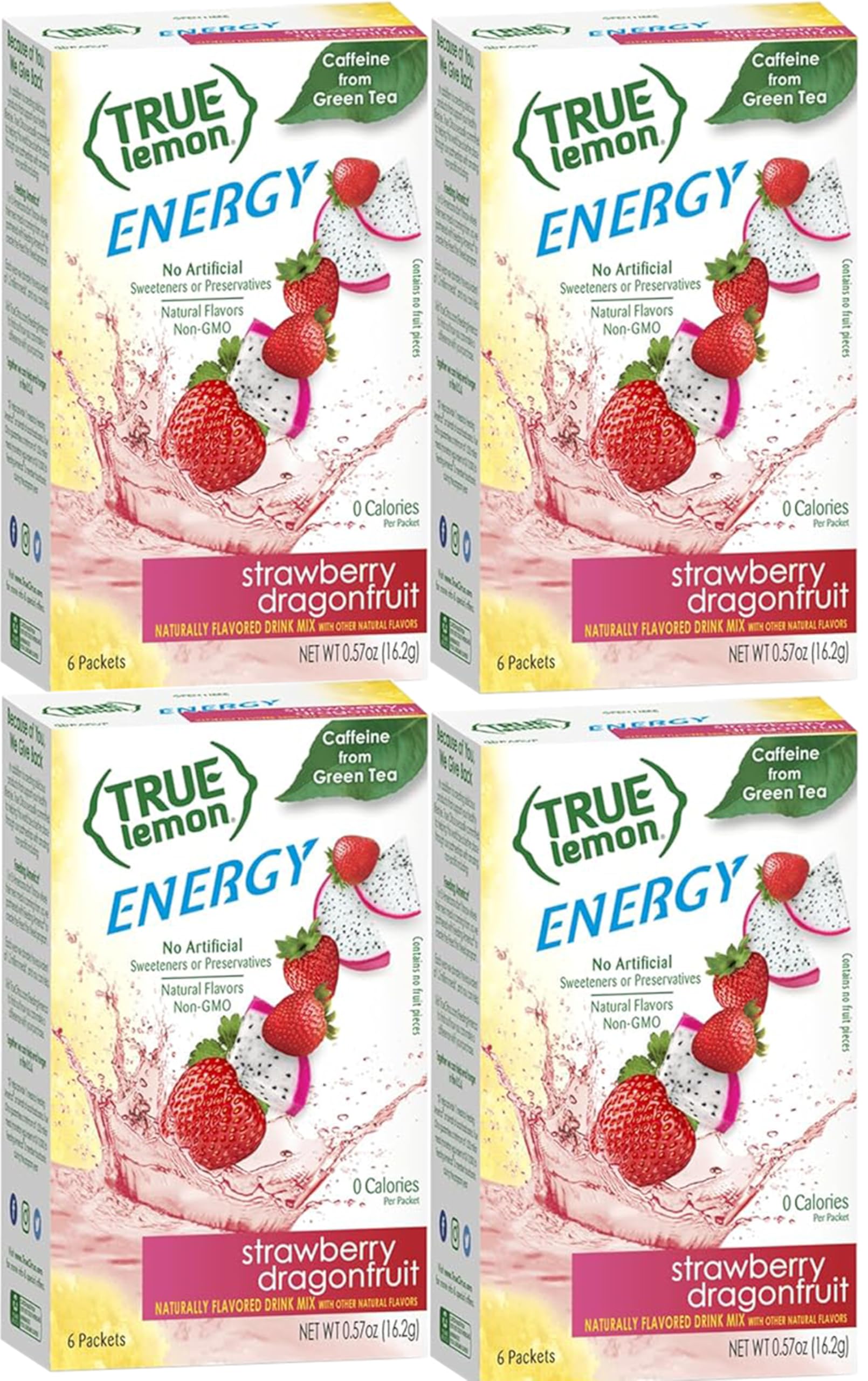 TrueLemon Energy Drinks Strawberry Dragonfruit 4 boxes of 6 Each
