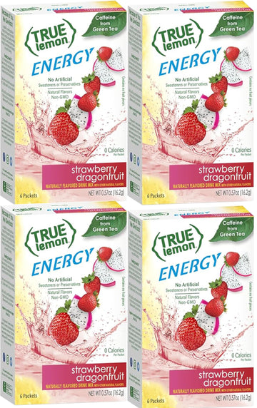 TrueLemon Energy Drinks Strawberry Dragonfruit 4 boxes of 6 Each